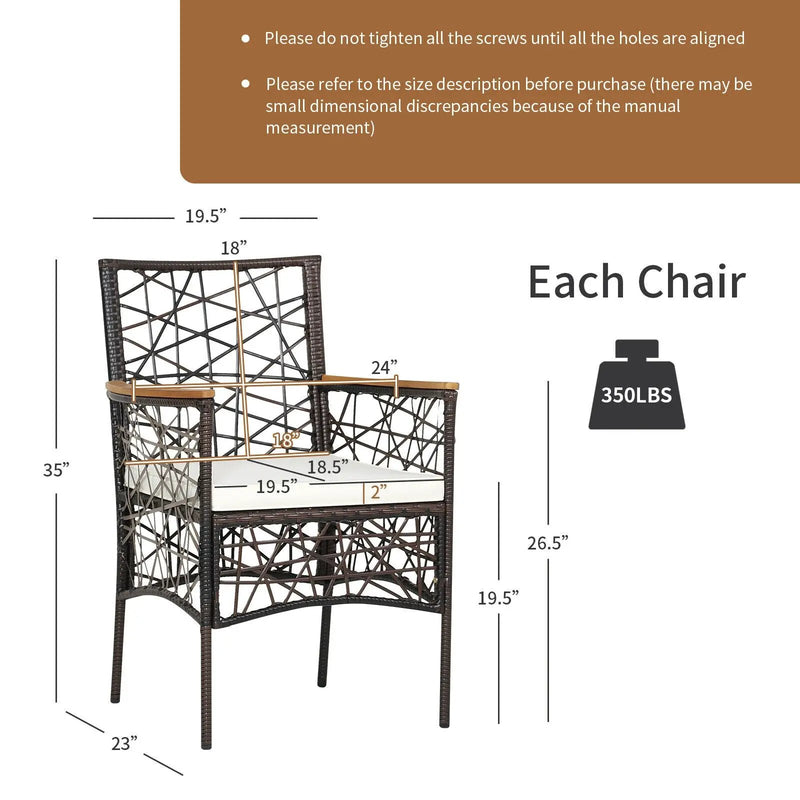 2 Pieces PE Wicker Patio Bistro Dining Chairs with Acacia Wood Armrests and Cushions by DirectDeals