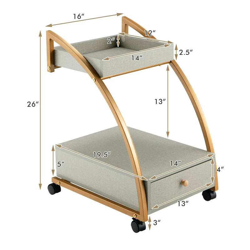 Modern 2-Tier Rolling End Table with Tray Top and Pull-Out Drawer-Gray by DirectDeals