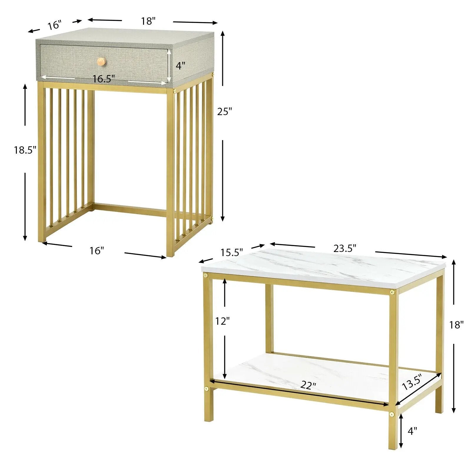 2 Pieces Modern Nesting Coffee Table Set with Drawer and Shelf-White by DirectDeals