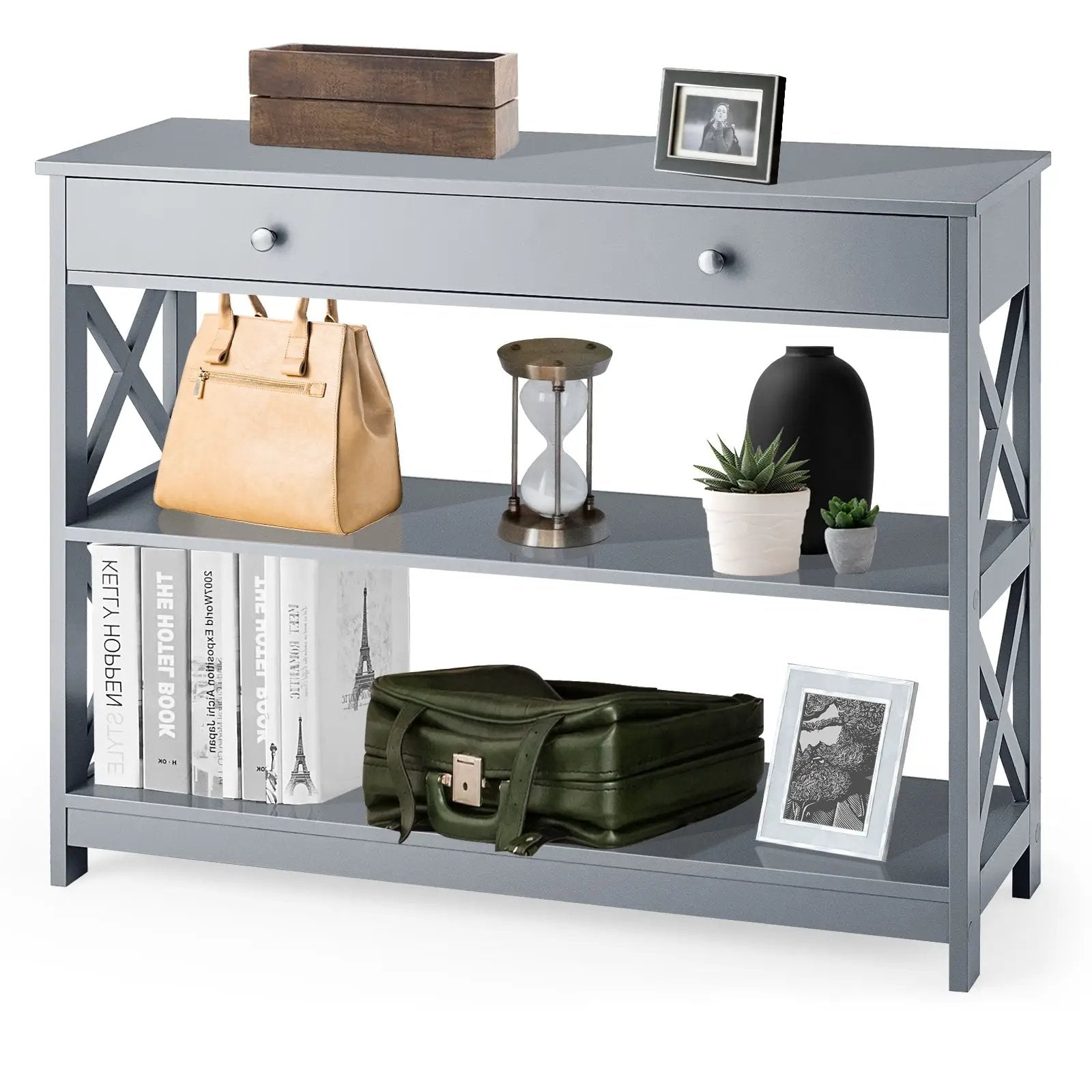 Console Table 3-Tier with Drawer and Storage Shelves by DirectDeals