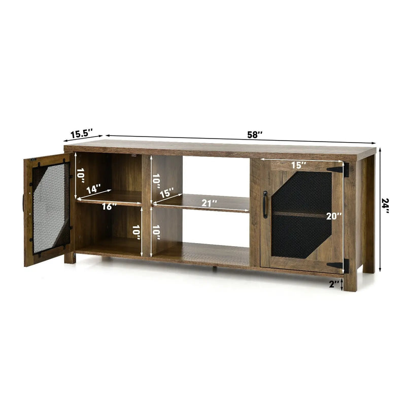 TV Stand for TVs up to 65-Inch with 2 Metal Mesh Doors and Ad-Rustic Brown by DirectDeals