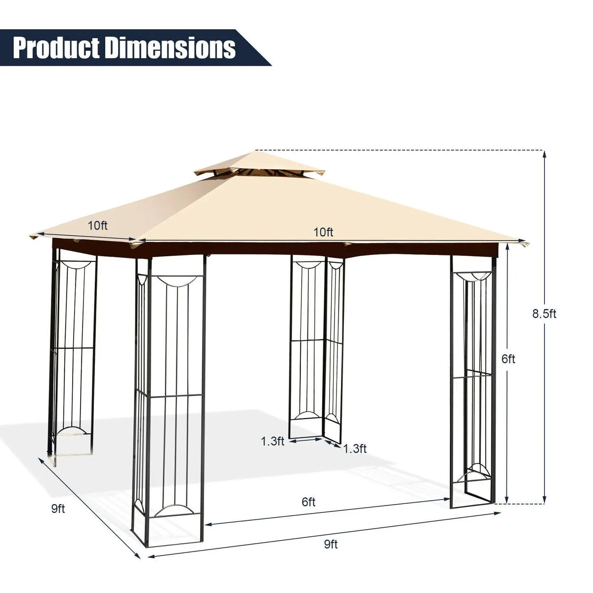 10 x 10 Feet L-Shaped Patio Canopy Gazebo Outdoor 2-Tier Steel Tent, photo 5 of 9