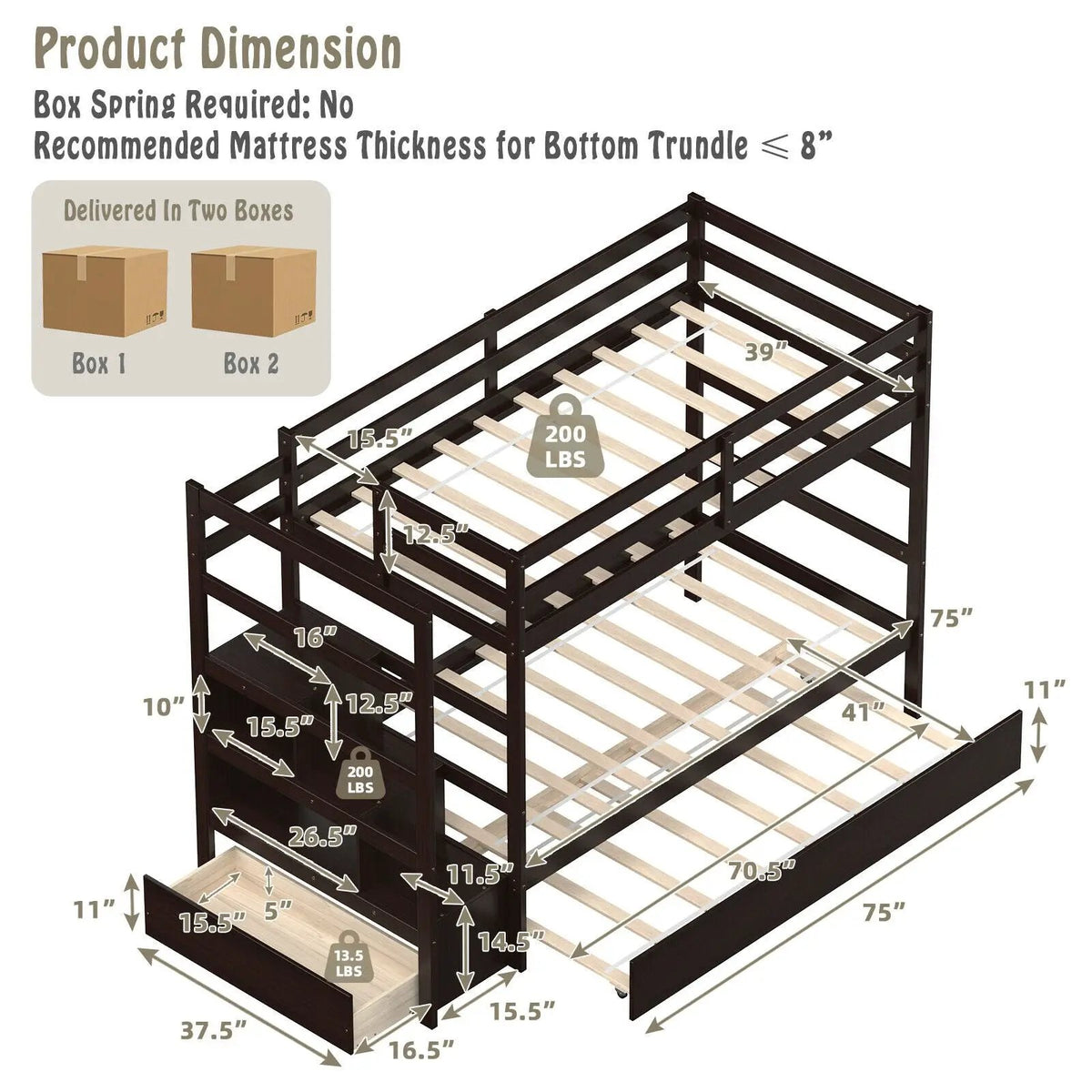 Twin Over Twin Bunk Bed with Storage Shelf and Drawer, photo 4 of 10