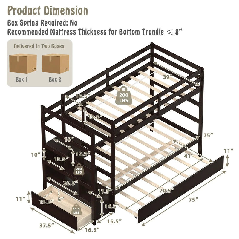 Twin Over Twin Bunk Bed with Storage Shelf and Drawer by DirectDeals