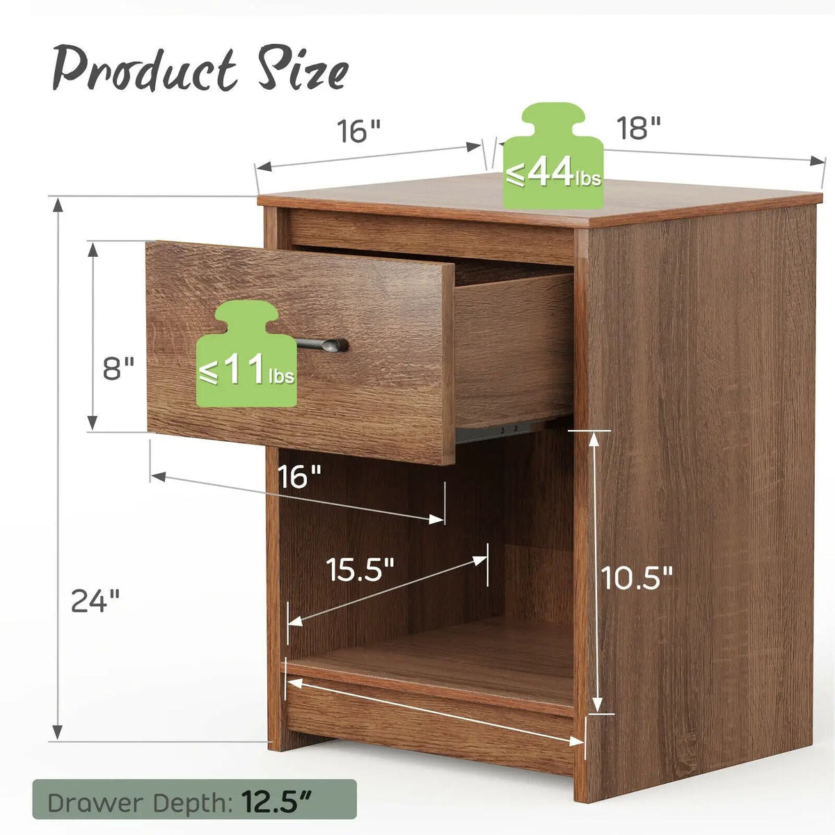 Wooden Nightstand with Drawer and Open Storage Compartment, photo 22 of 24
