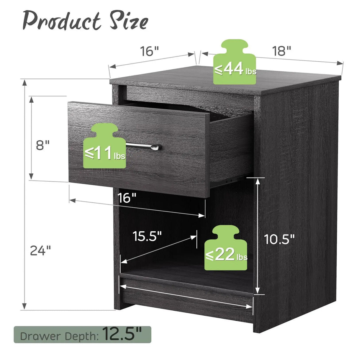Wooden Nightstand with Drawer and Open Storage Compartment, photo 23 of 24