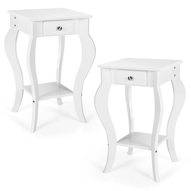 2-Tier End Table with Drawer and Shelf for Living Room Bedroom by DirectDeals