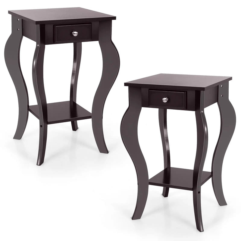 2-Tier End Table with Drawer and Shelf for Living Room Bedroom by DirectDeals