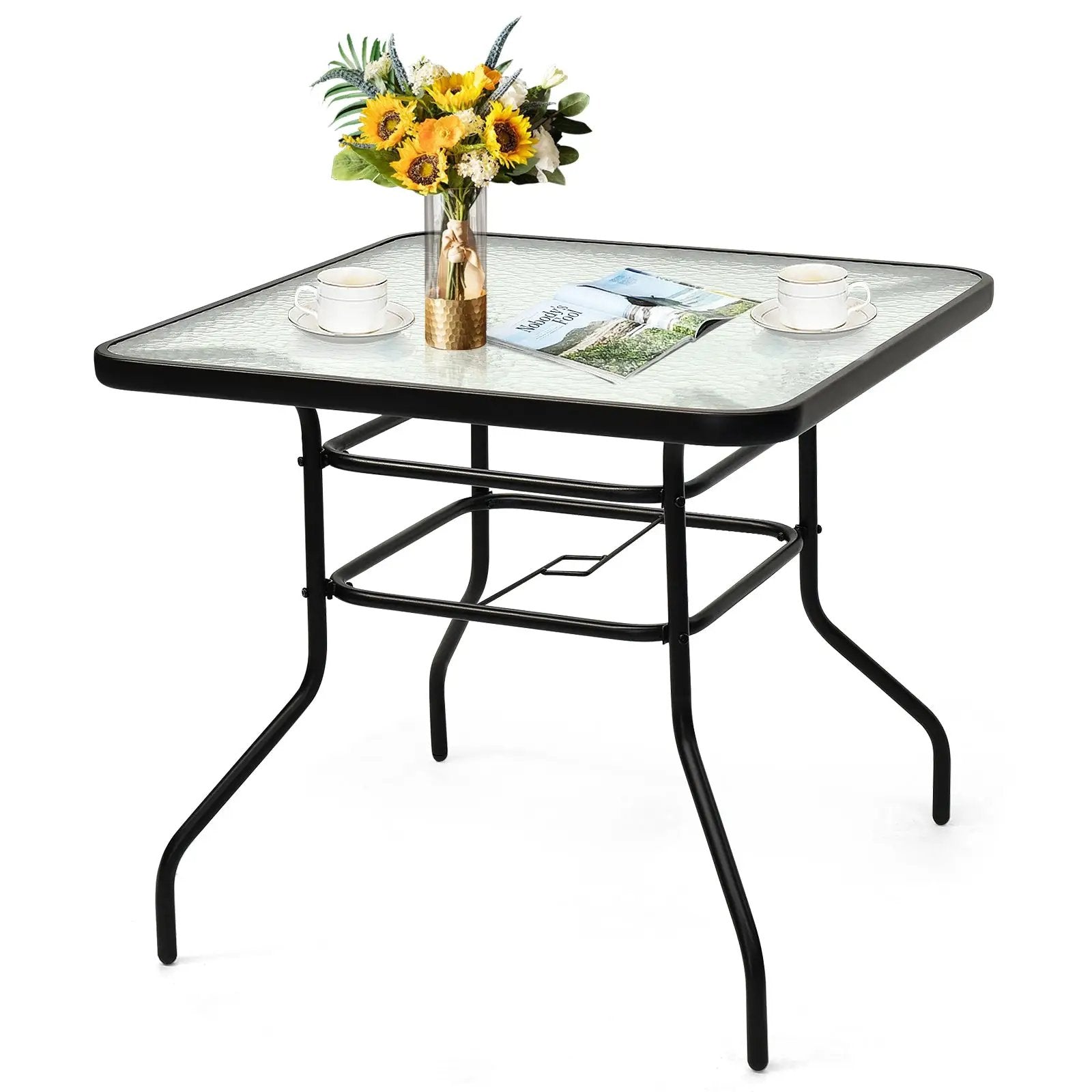 32 Inch Patio Tempered Glass Steel Frame Square Table by DirectDeals