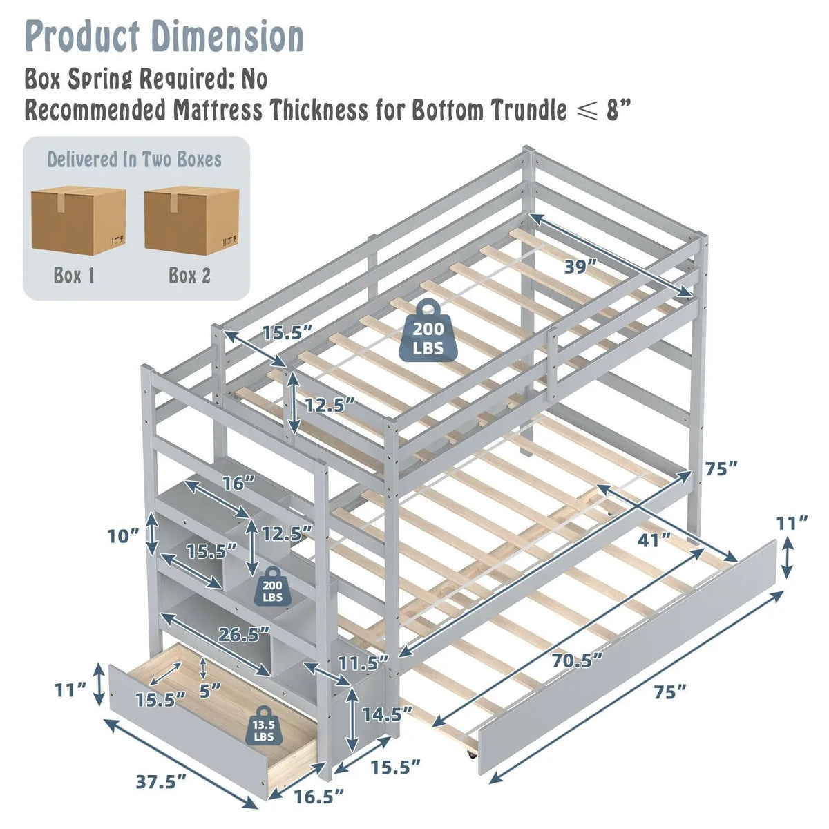Twin Over Twin Bunk Bed with Storage Shelf and Drawer, photo 9 of 10