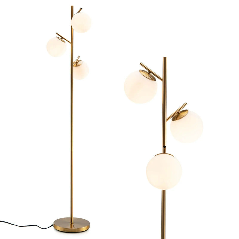 3-Globe Floor Lamp with Foot Switch and Bulb Bases-Golden by DirectDeals