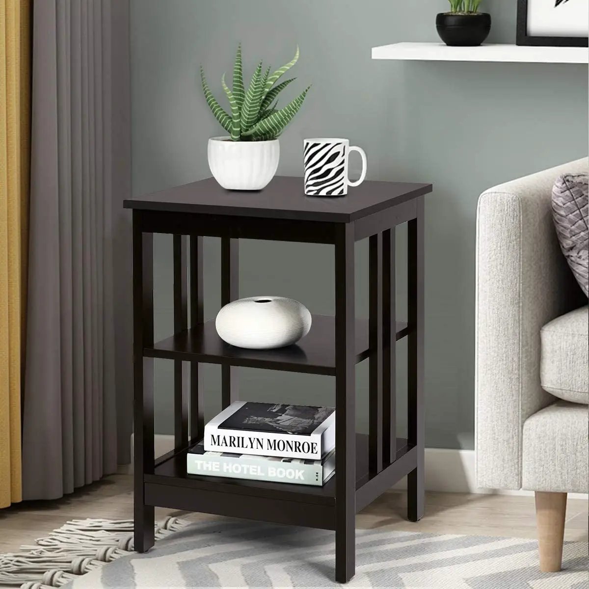 2 Pieces 3-Tier Nightstand with Reinforced Bars and Stable Structure, photo 2 of 32