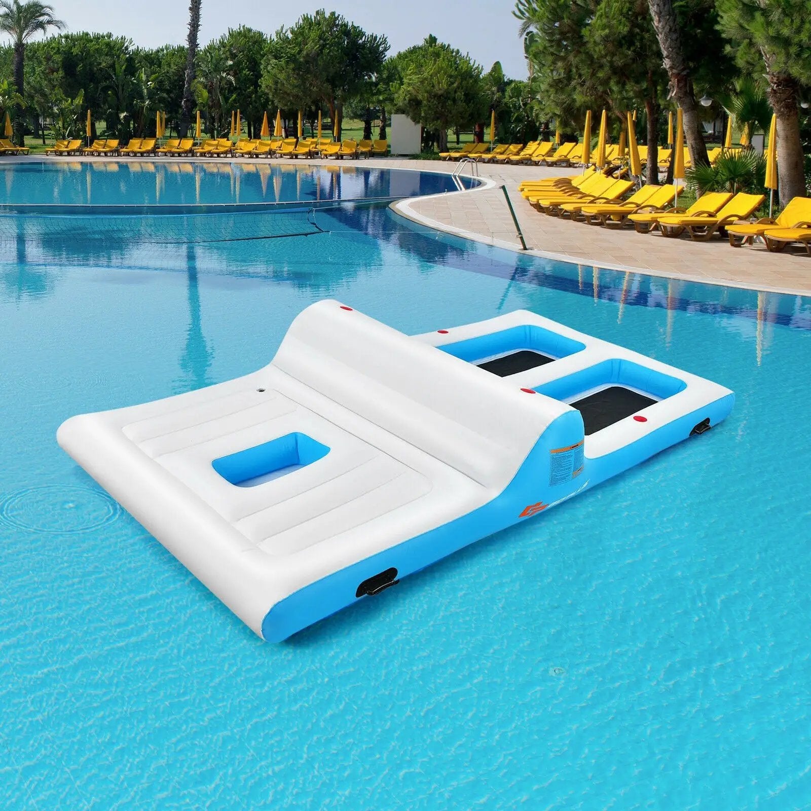 Floating 4 Person Inflatable Lounge Raft with 130W Electric Air-White by DirectDeals