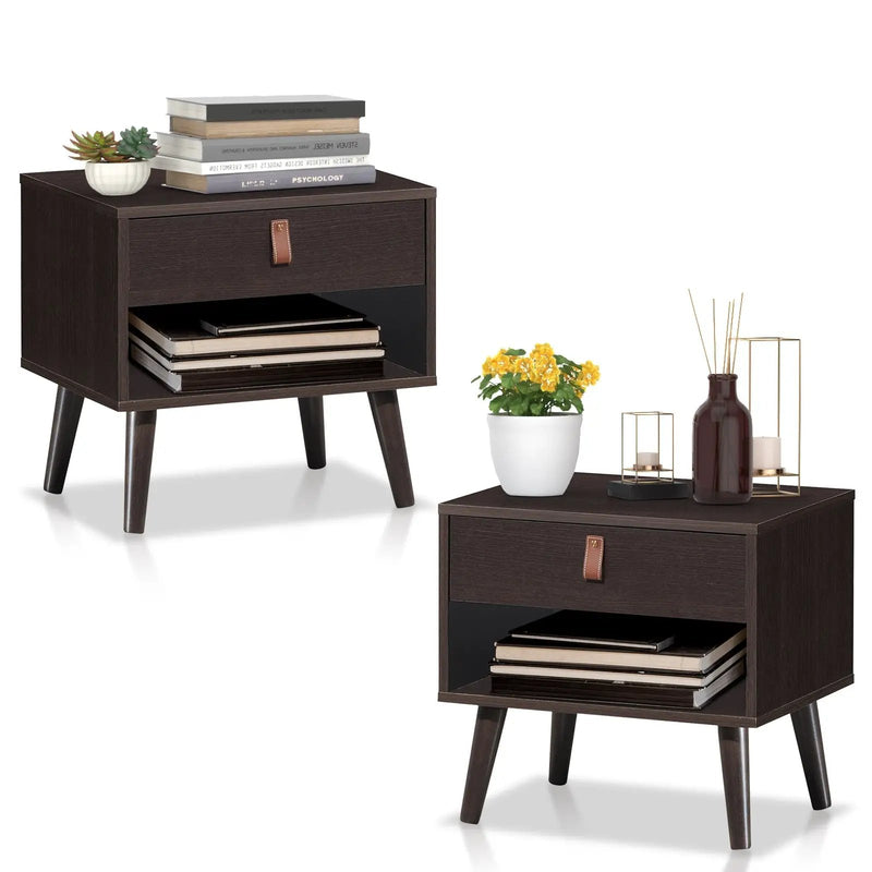Nightstand Bedroom Table with Drawer Storage Shelf-Brown by DirectDeals
