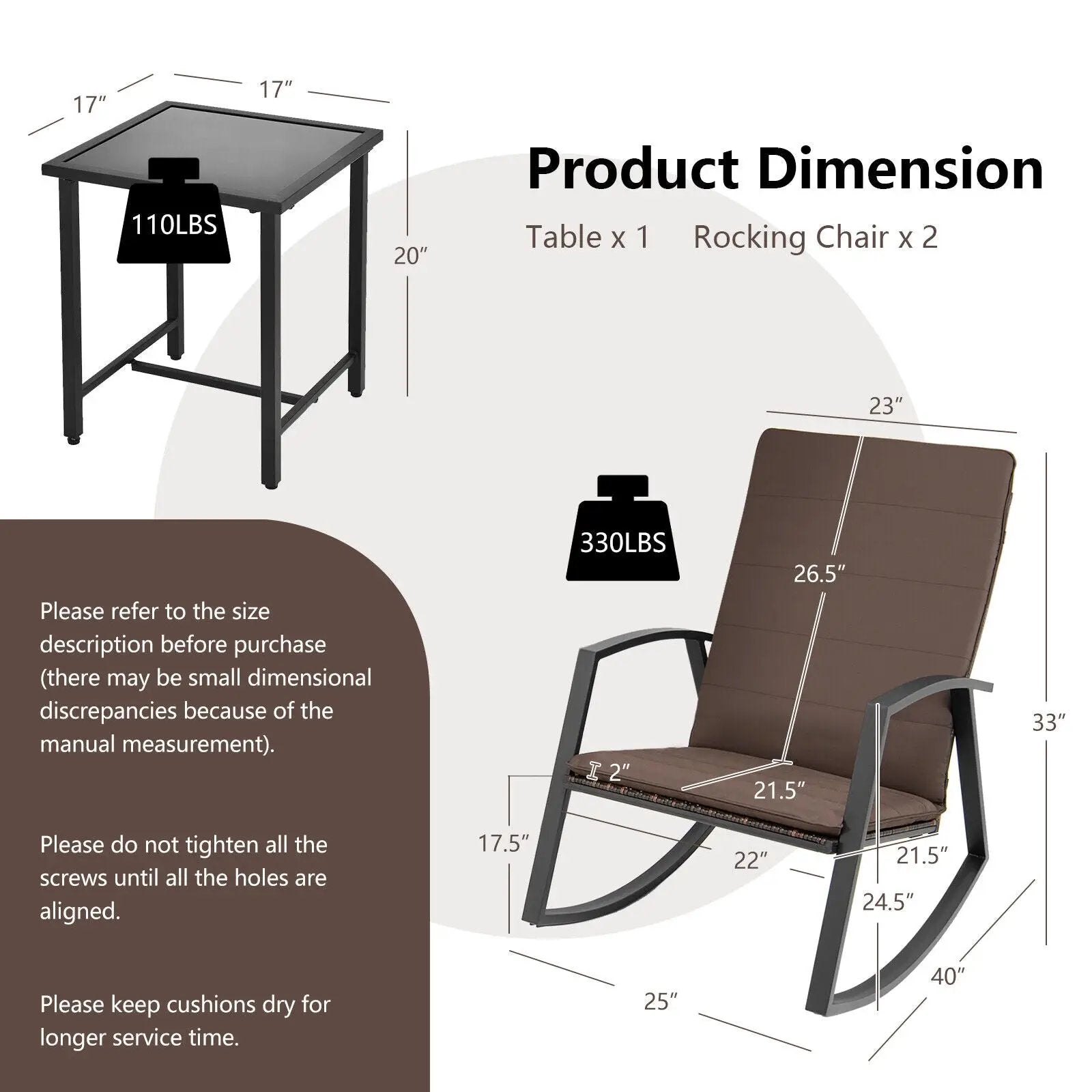 3 Pieces Patio Rattan Rocking Furniture Set by DirectDeals