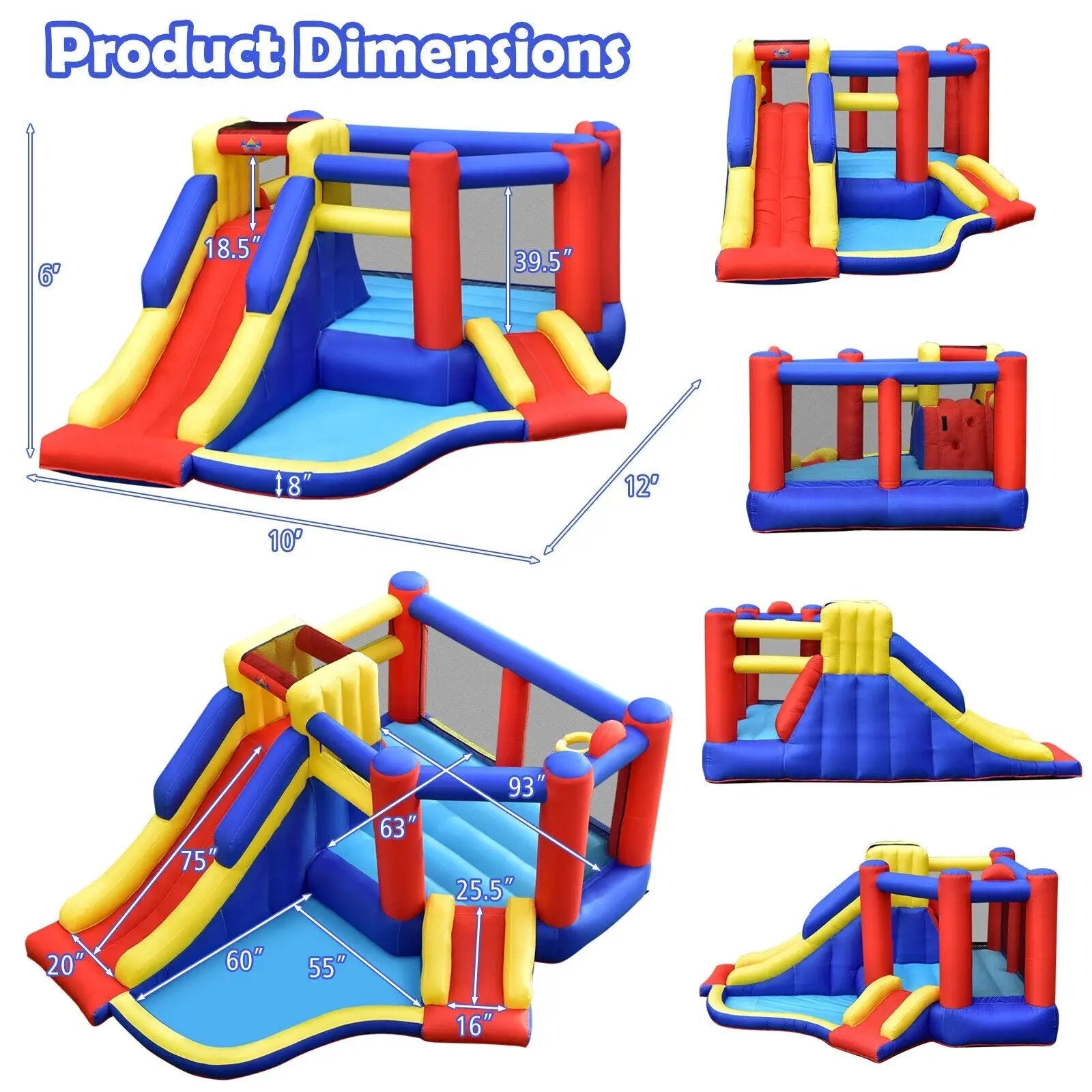 Kids Inflatable Bouncy Castle with Double Slides without Air Blower by DirectDeals