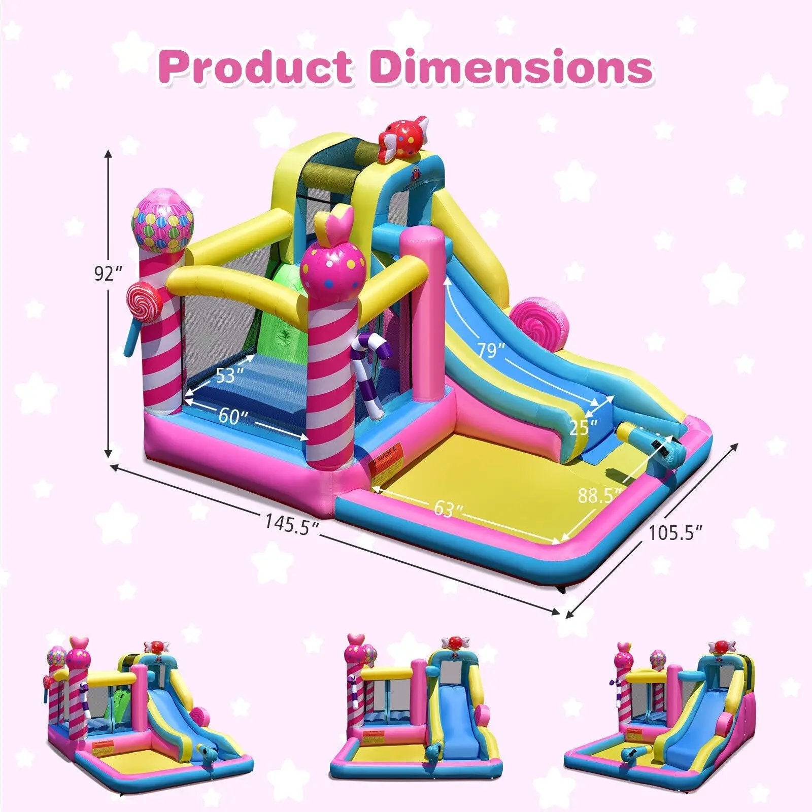 Sweet Candy Inflatable Bounce House with Water Slide and 480W Blower by DirectDeals