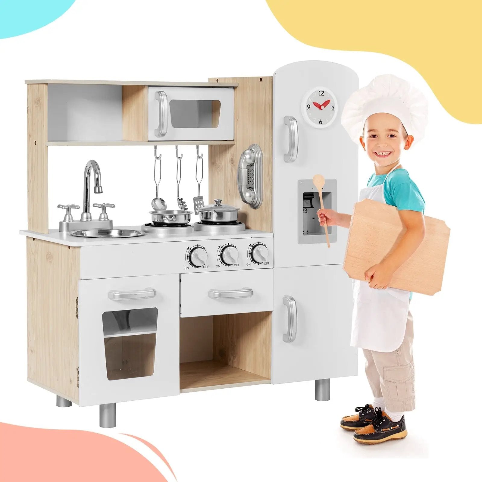 Vintage Play Kitchen Pretend Kids Cooking Playset Toys with Water Dispense by DirectDeals