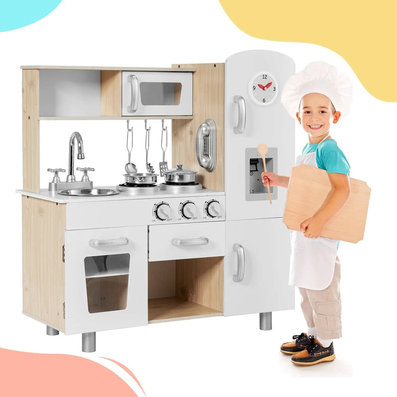 Vintage Play Kitchen Pretend Kids Cooking Playset Toys with Water Dispense by DirectDeals