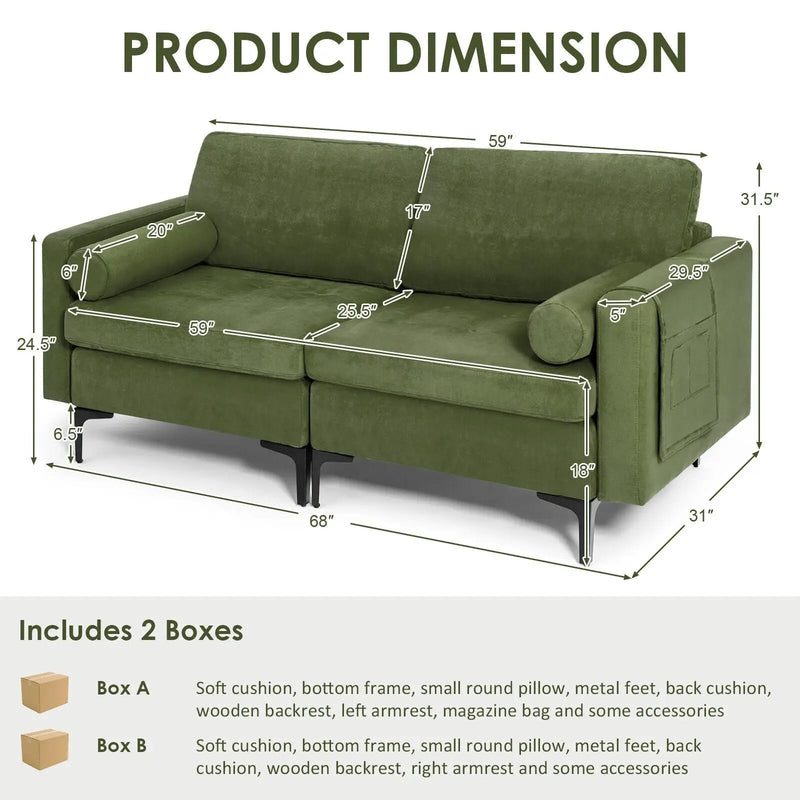 Modern Loveseat Sofa with 2 Bolsters and Side Storage Pocket by DirectDeals