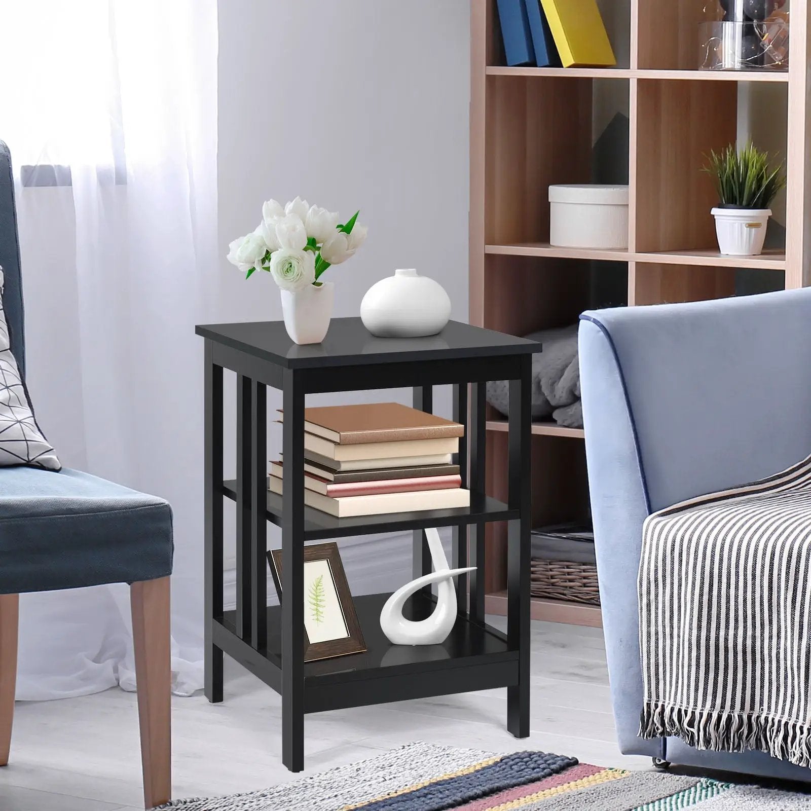 3-Tier Nightstand Sofa Side Table with Baffles and Round Corners by DirectDeals