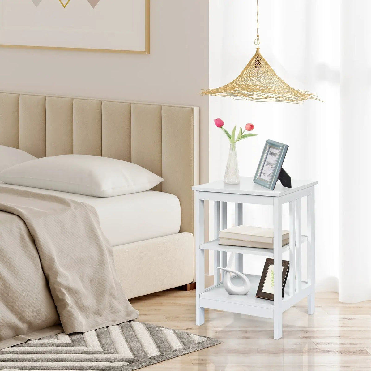 3-Tier Nightstand Sofa Side Table with Baffles and Round Corners, photo 8 of 32