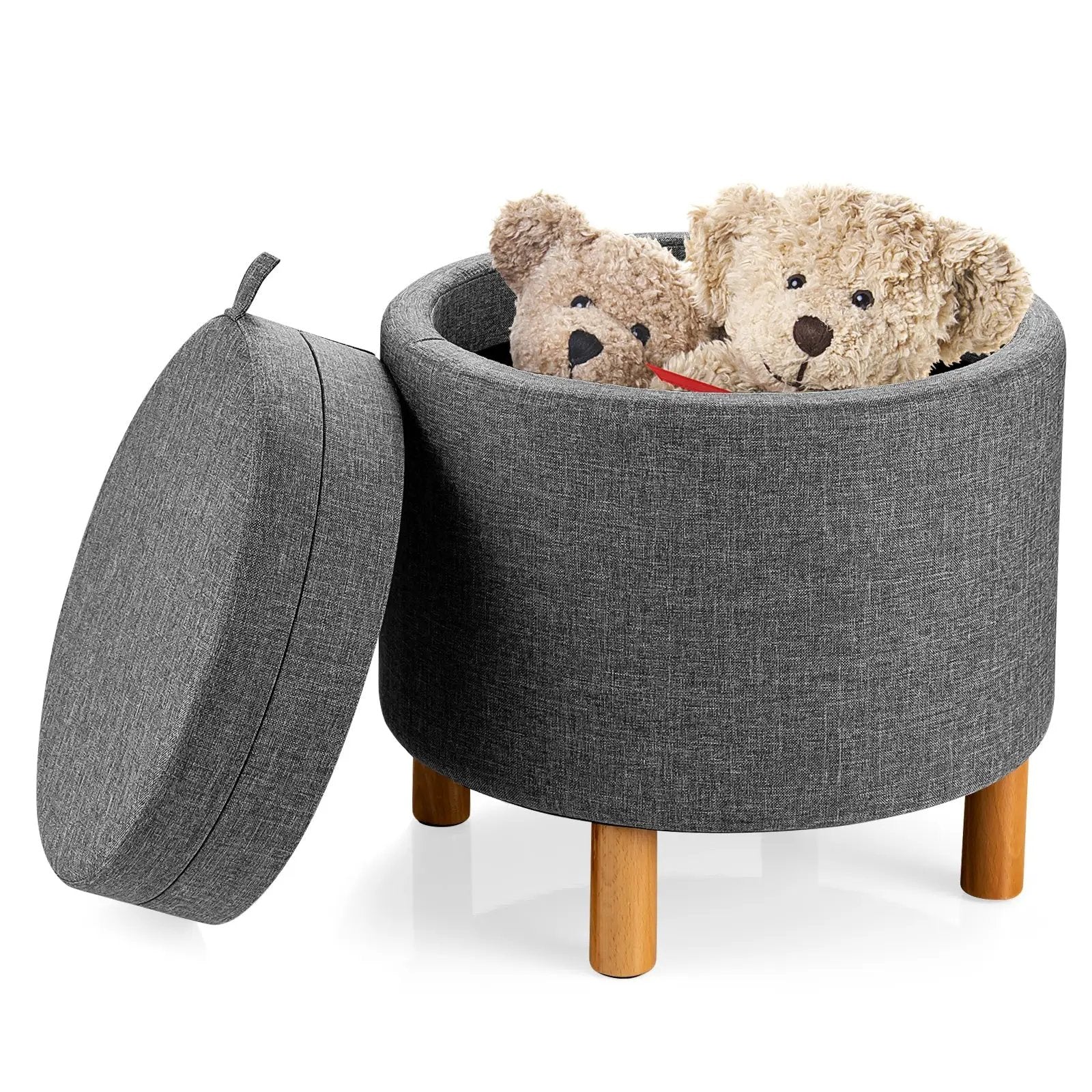 Round Fabric Storage Ottoman with Tray and Non-Slip Pads for Bedroom by DirectDeals