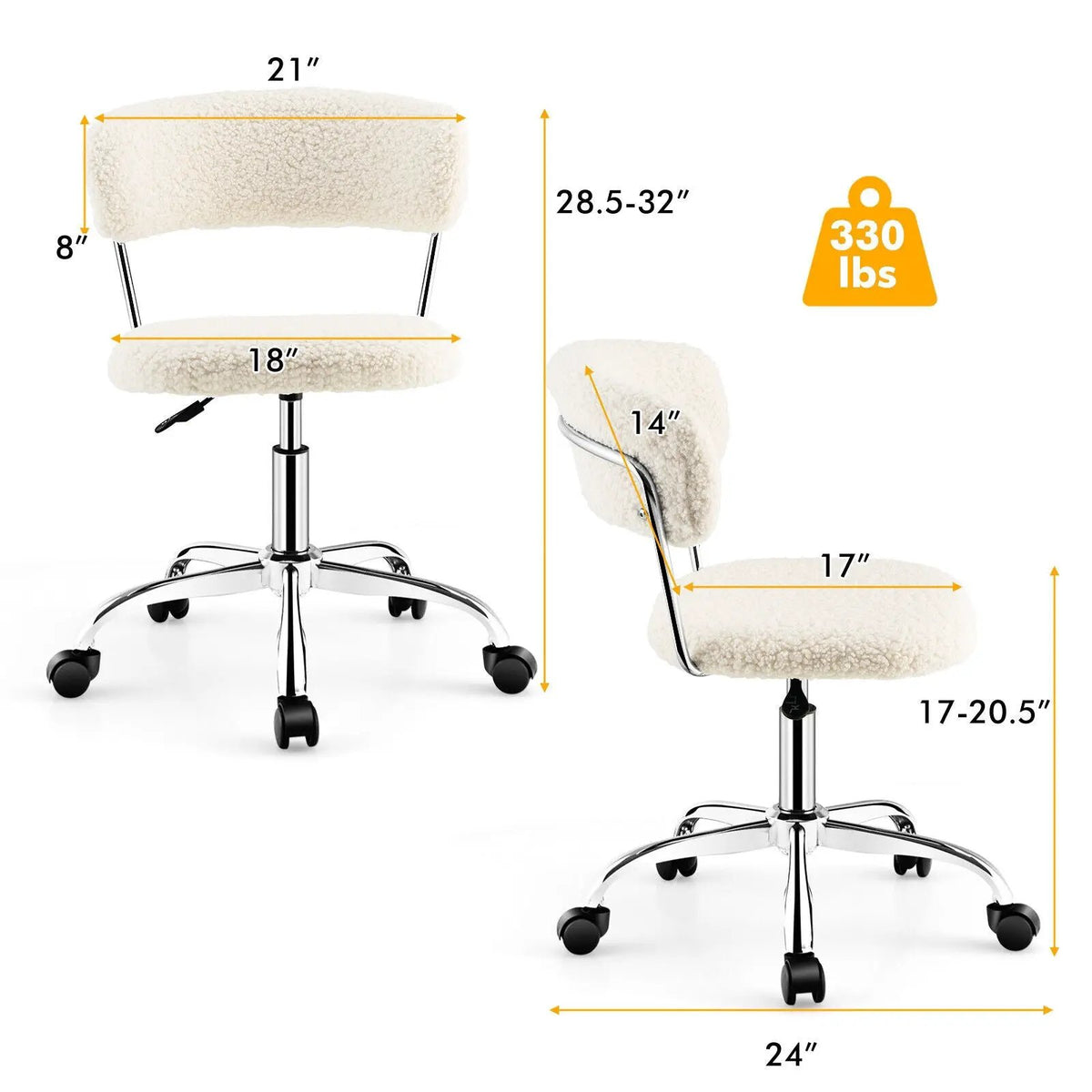 Computer Desk Chair Adjustable Sherpa Office Chair Swivel Vanity Chair, photo 4 of 9