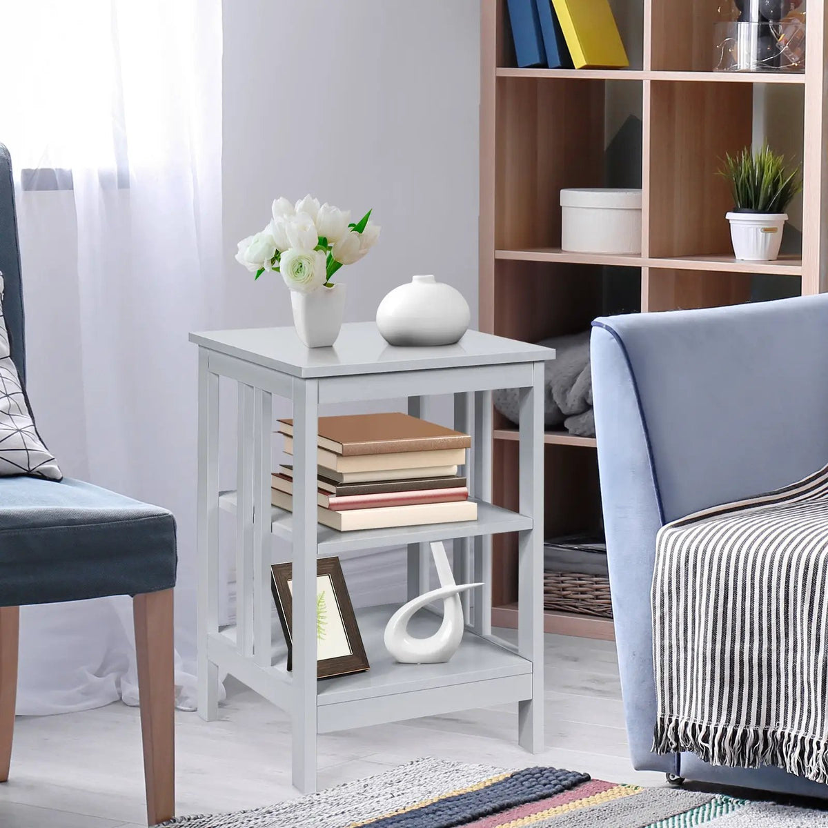 3-Tier Nightstand Sofa Side Table with Baffles and Round Corners, photo 17 of 32
