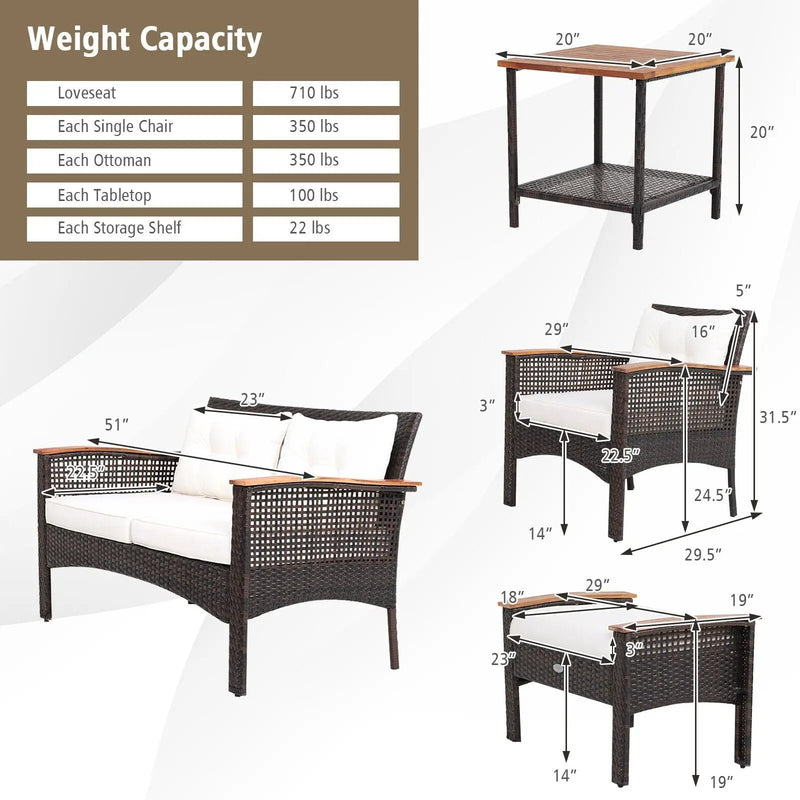 7 Pieces Patio Rattan Cushioned Conversation Furniture Set by DirectDeals