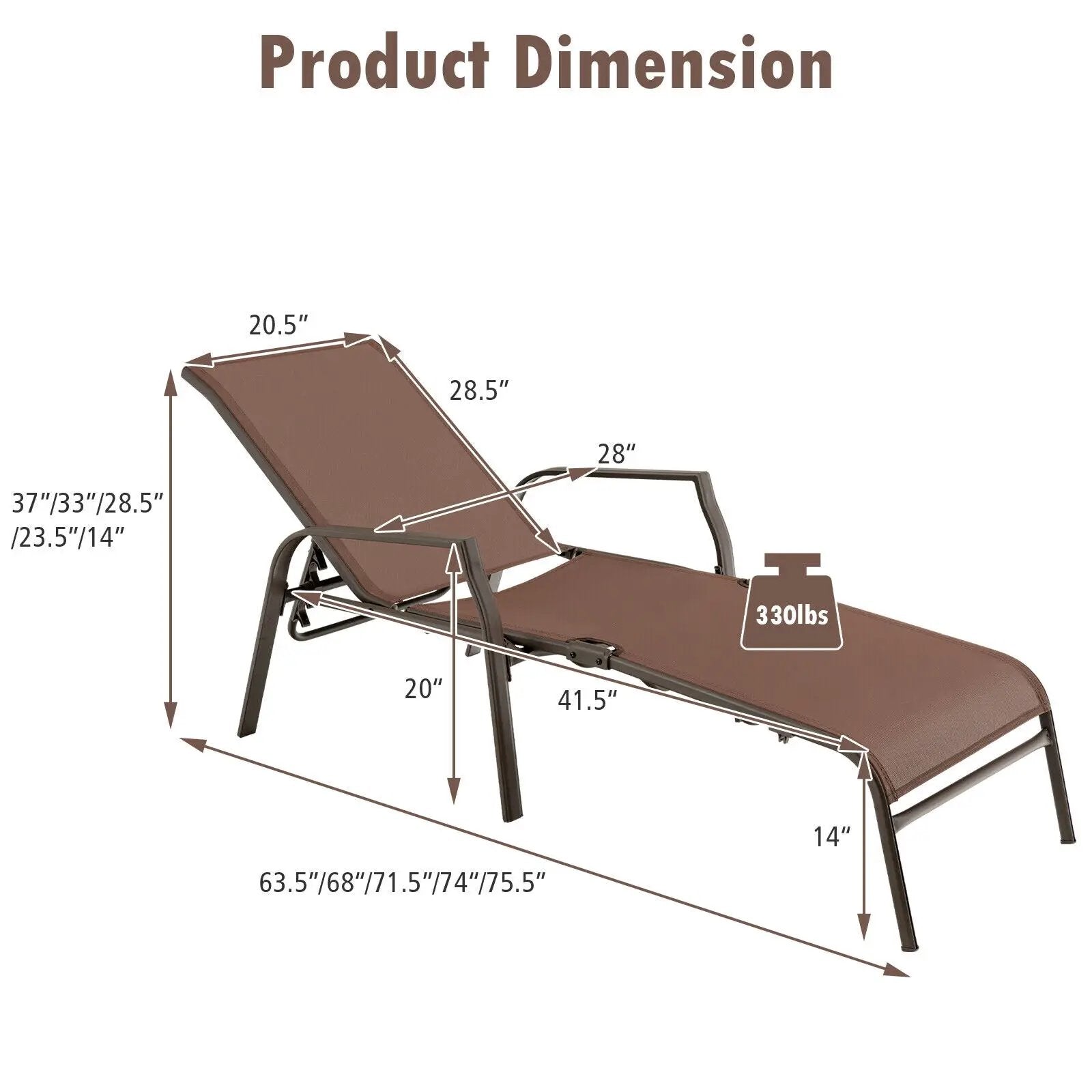 2 Pieces Patio Folding Chaise Lounge Chair Set with Adjustable Back-Brown by DirectDeals