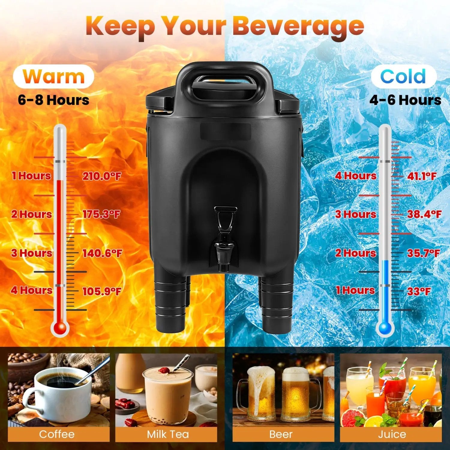 2.6 Gal Insulated Beverage Dispenser with Handles and Two-Stage Faucet by DirectDeals