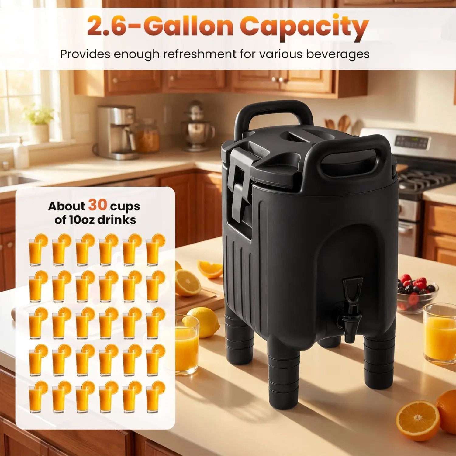 2.6 Gal Insulated Beverage Dispenser with Handles and Two-Stage Faucet by DirectDeals