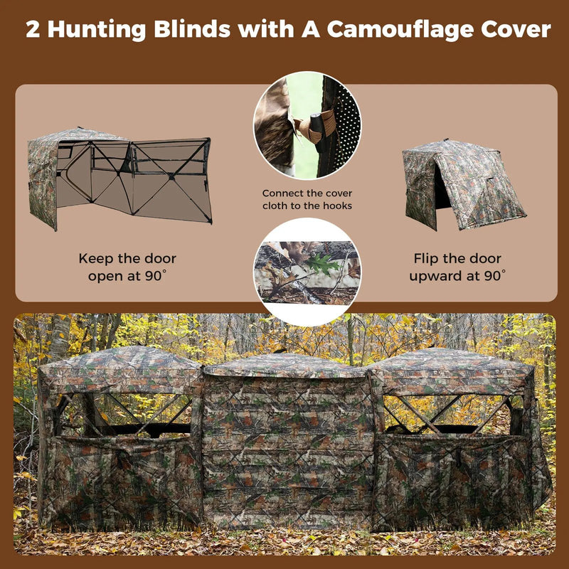 2-6 Person Side-by-Side Hunting Blinds Double One-way See-through Ground Blinds by DirectDeals