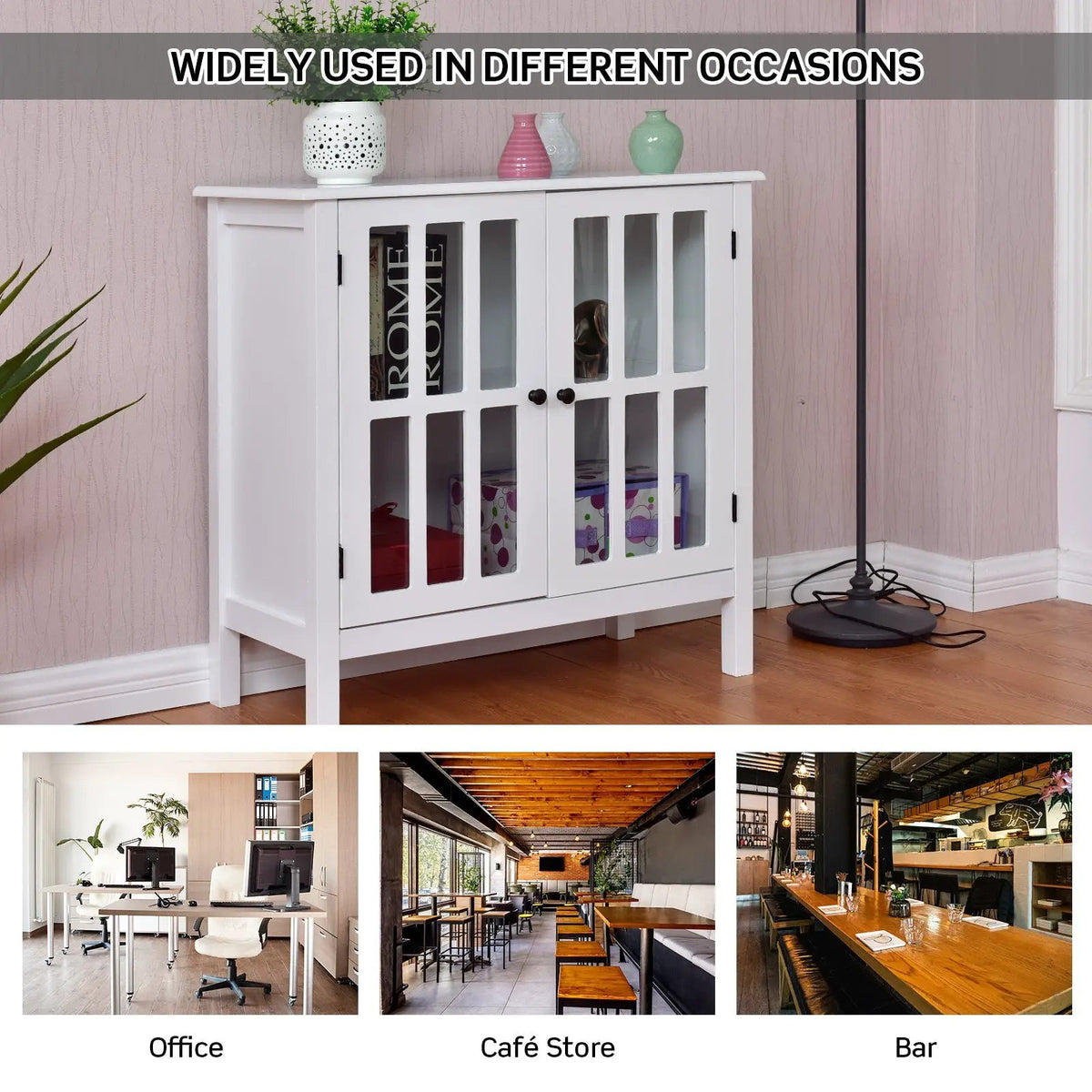 Glass Door Sideboard Console Storage Buffet Cabinet, photo 28 of 32