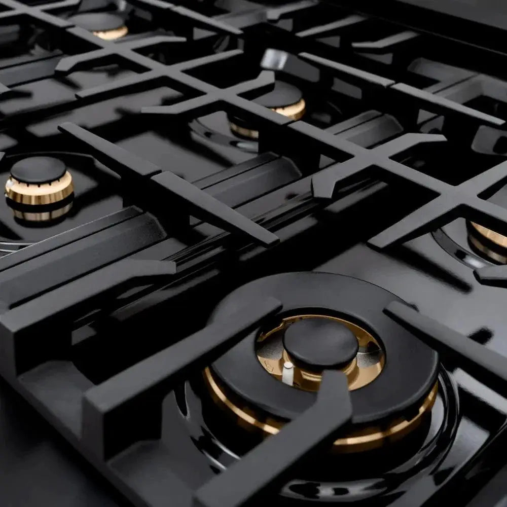 ZLINE 36" Dual Fuel Range, Gas Cooktop, Electric Convection Oven Black Stainless Steel, Gold CDRBZ-36-G by Farmhouse Kitchen and Bath