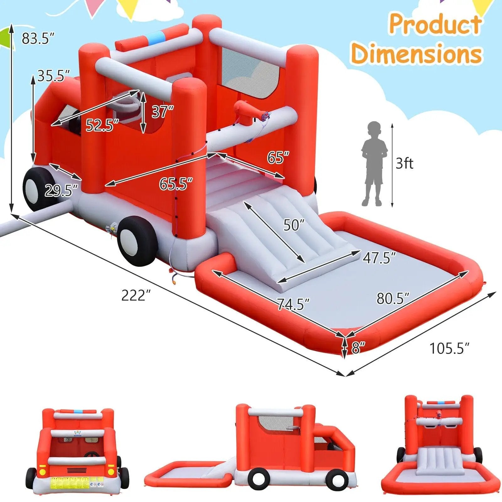 Fire Truck Themed Inflatable Castle Water Park Kids Bounce House without Blower by DirectDeals