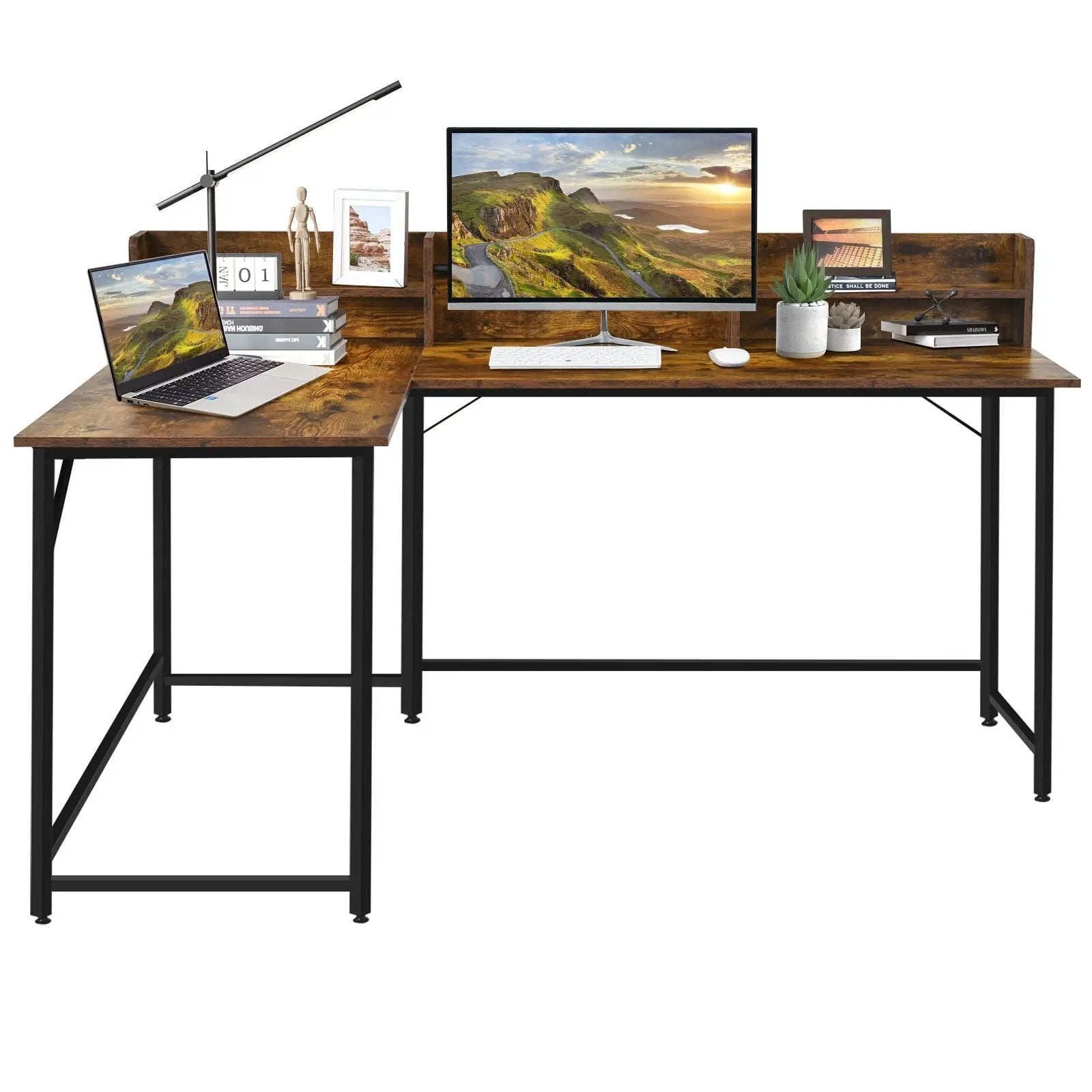 5.5 Inch L-shaped Computer Desk with Bookshelf by DirectDeals