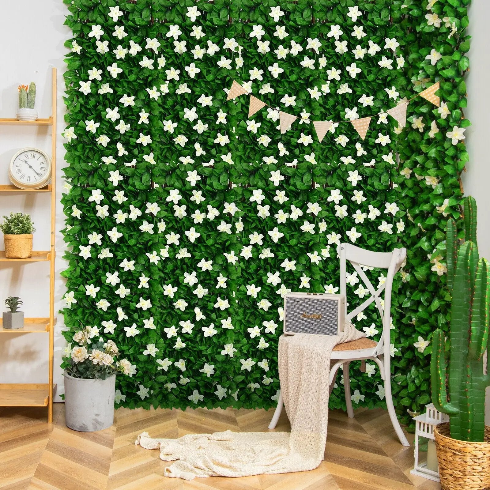 4 Pieces Expandable Faux Ivy Privacy Screen Fence Panel Pack with Flower by DirectDeals