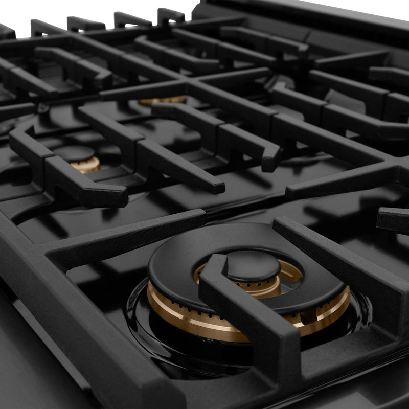 ZLINE 36"Paramount Dual Fuel Range Black Stainless Steel, Brass Burners SDRB-BR-36 by Farmhouse Kitchen and Bath