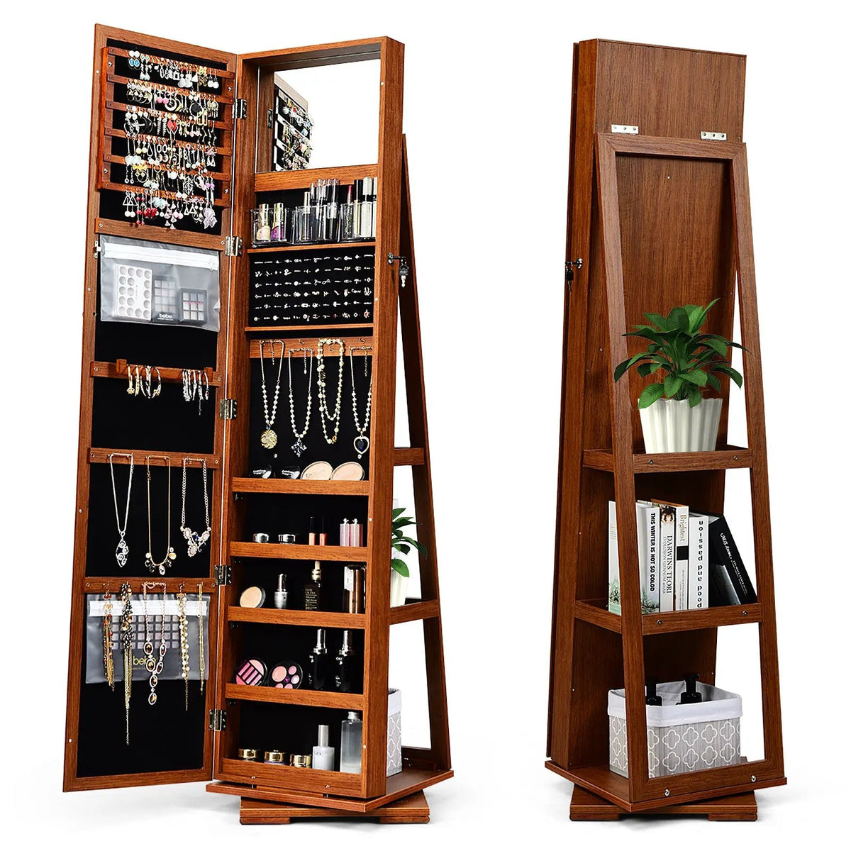 360° Rotatable 2-in-1 Lockable Jewelry Cabinet with Full-Length Mirror, photo 8 of 17