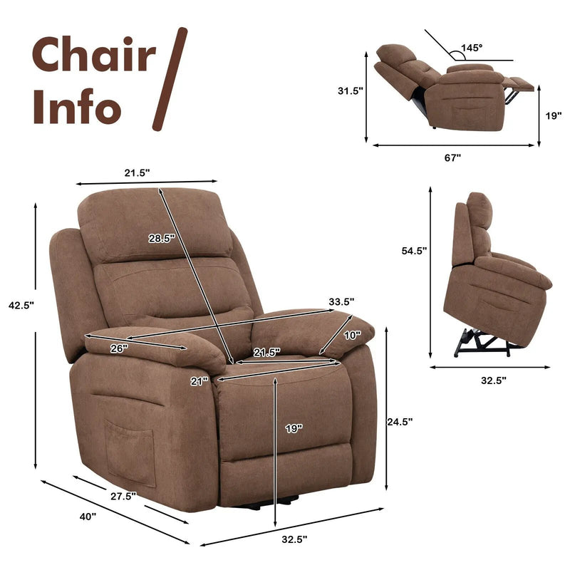 Power Lift Recliner Sofa with Side Pocket and Remote Control by DirectDeals