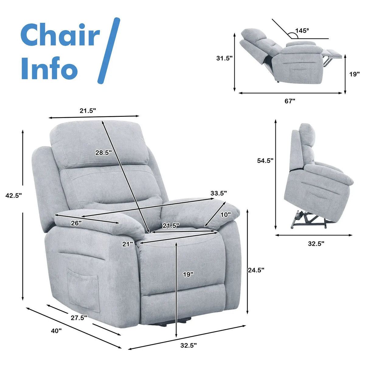 Power Lift Recliner Sofa with Side Pocket and Remote Control, photo 10 of 16