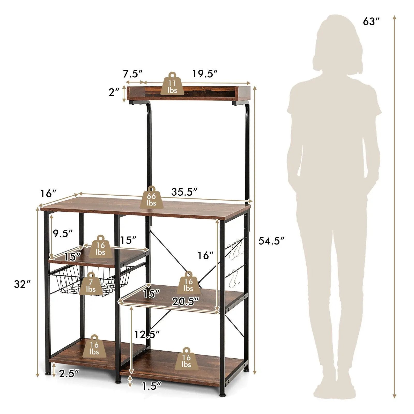 4 Tier Vintage Kitchen Baker's Rack Utility Microwave Stand-Coffee by DirectDeals