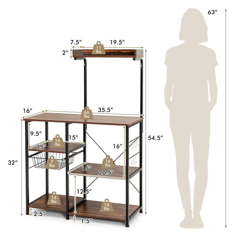 4 Tier Vintage Kitchen Baker's Rack Utility Microwave Stand-Coffee by DirectDeals