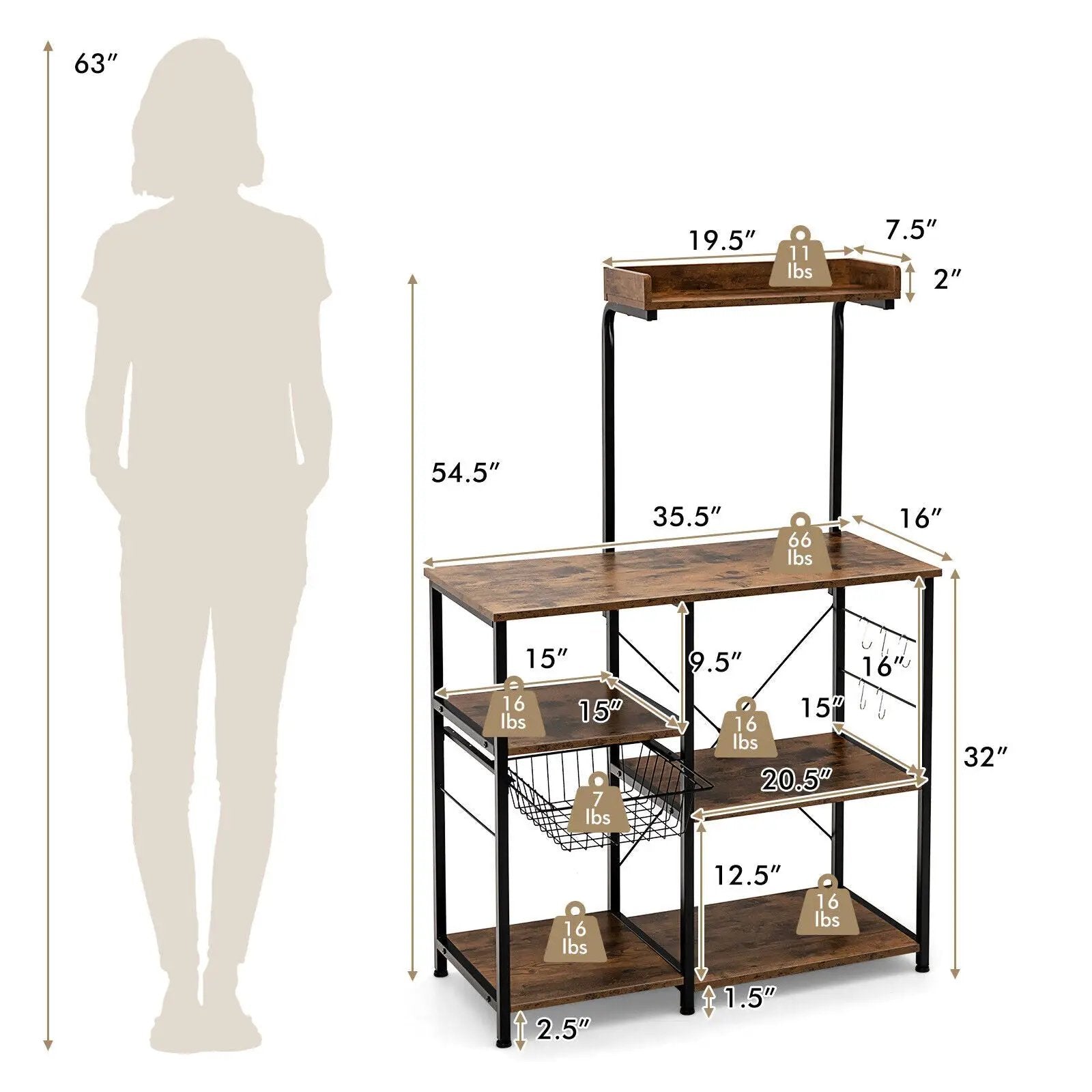 4 Tier Vintage Kitchen Baker's Rack Utility Microwave Stand-Coffee by DirectDeals
