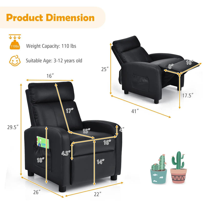 Ergonomic PU Leather Kids Recliner Lounge Sofa for 3-12 Age Group by DirectDeals