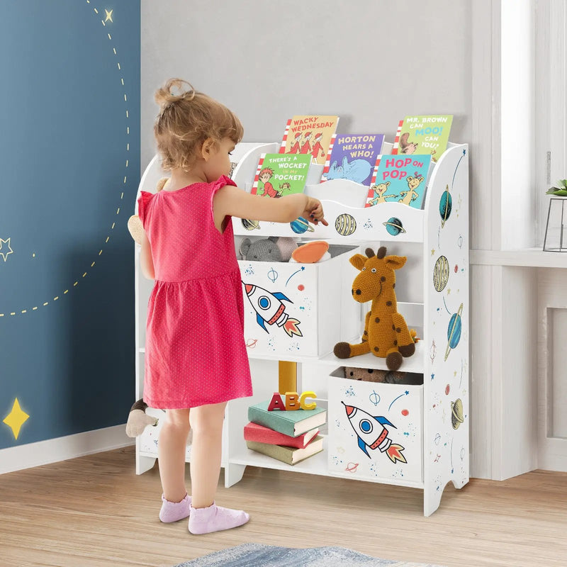 Wooden Children Storage Cabinet with Storage Bins-Rocket Pattern by DirectDeals