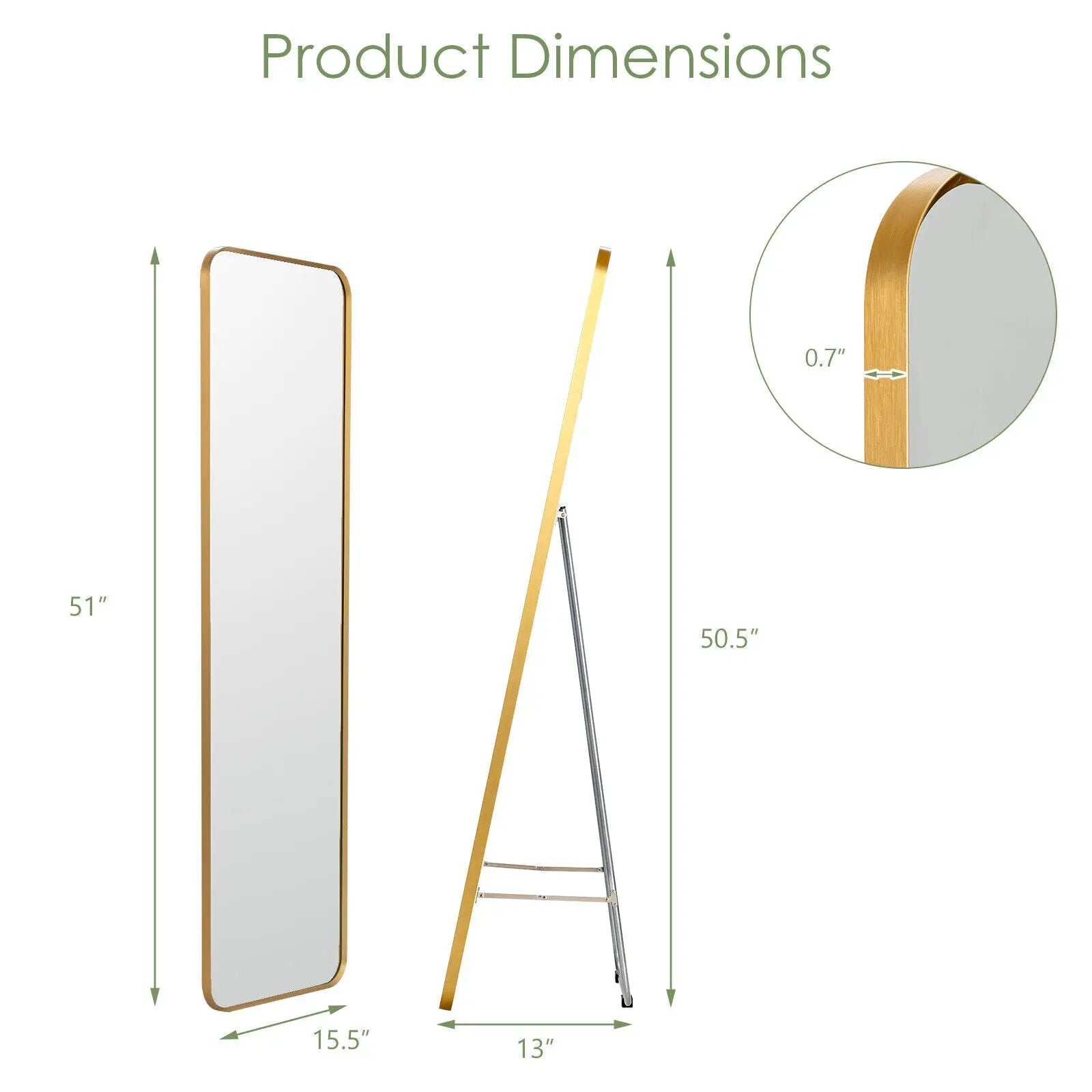 Full Length Wall Mounted Body Mirror with Free Standing Stand-Golden by DirectDeals
