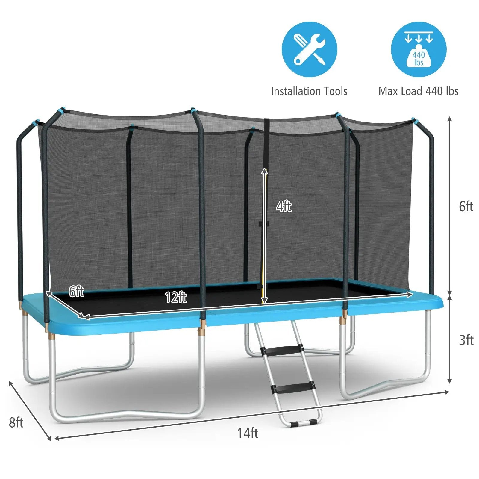 8 x 14 Feet Rectangular Recreational Trampoline with Safety Enclosure Net and Ladder by DirectDeals